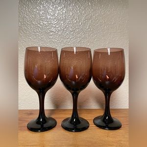 Set of 3 Unique Wine Goblets Smokey Plum color Glasses